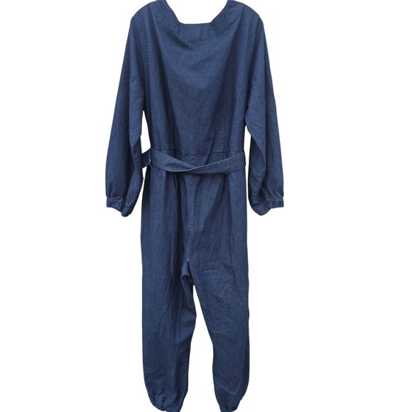 Ashley Stewart Woman Plus 18 Denim Jogger Jumpsuit  Blue Dark Wash Belt Full Zip - Picture 2 of 15